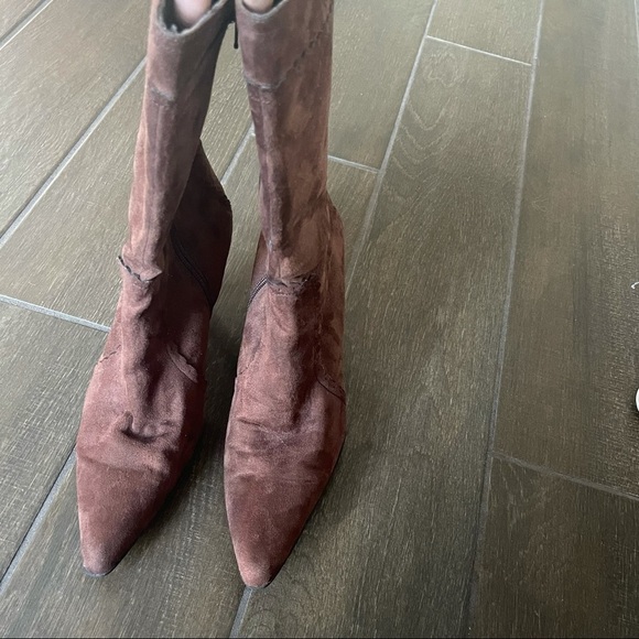 GEORGE Women’s Brown Faux Suede Mid Calf Heeled Western Boots 10 Pointed Toe - Picture 9 of 10